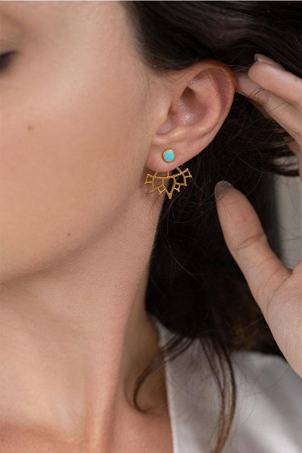Lotus Ear Jackets Aqua - Elinart