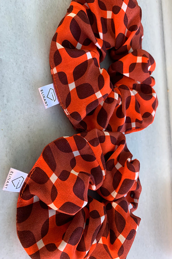 Χειροποίητο Scrunchie Πορτοκαλί Σχέδια - Elinart
